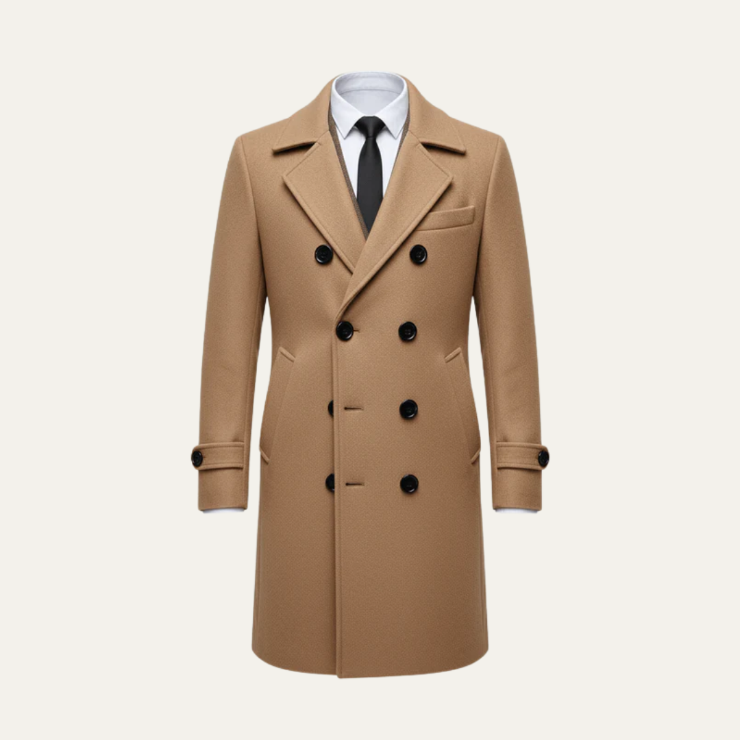 Mens Double-Breasted Overcoat Wool Notched Lapel