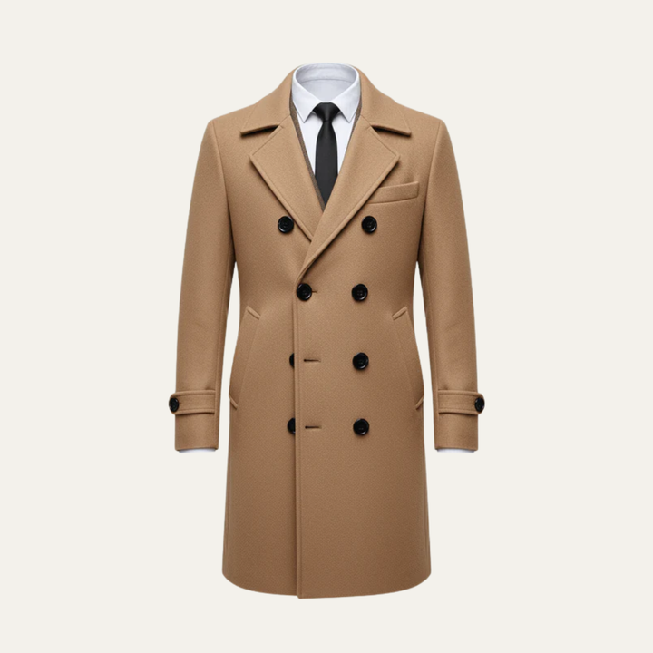 Mens Double-Breasted Overcoat Wool Notched Lapel