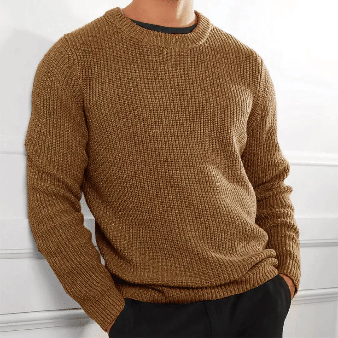 Mens Ribbed Knit Sweater Crew Neck Heavyweight
