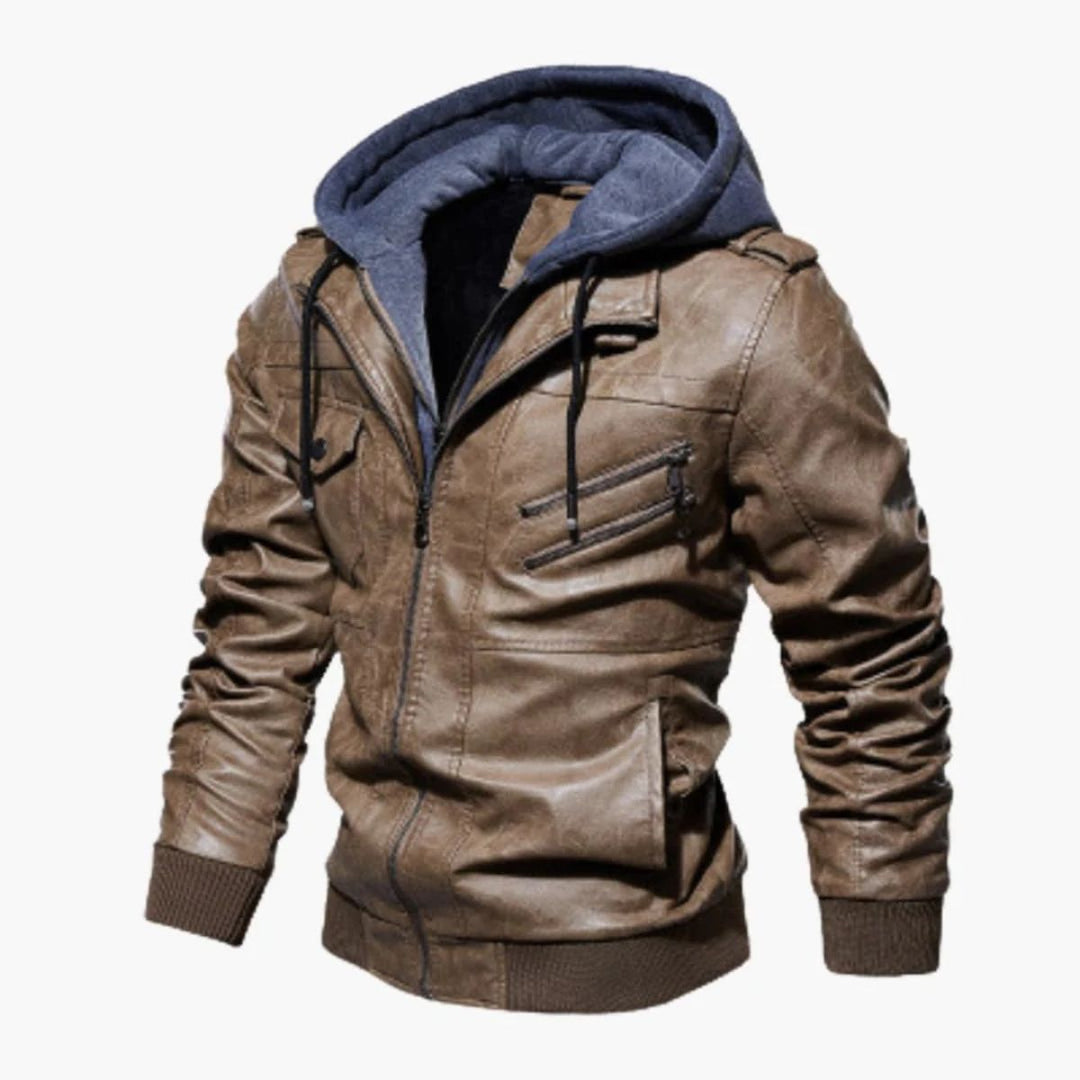 Mens Moto Bomber Jacket Faux Leather Hybrid