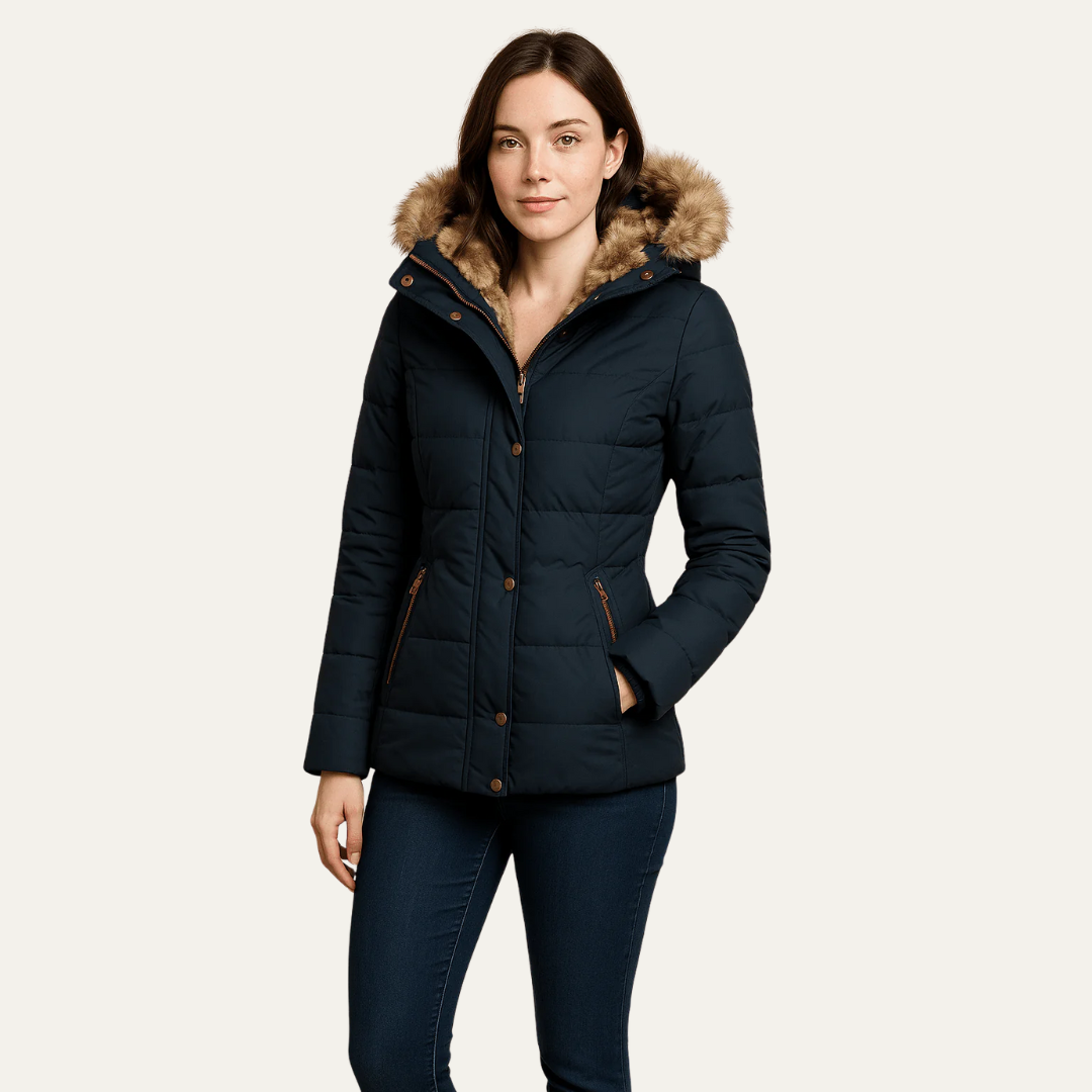 Womens Quilted Puffer Jacket Faux Fur Hooded