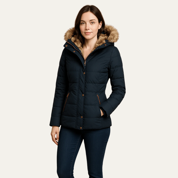 Womens Quilted Puffer Jacket Faux Fur Hooded