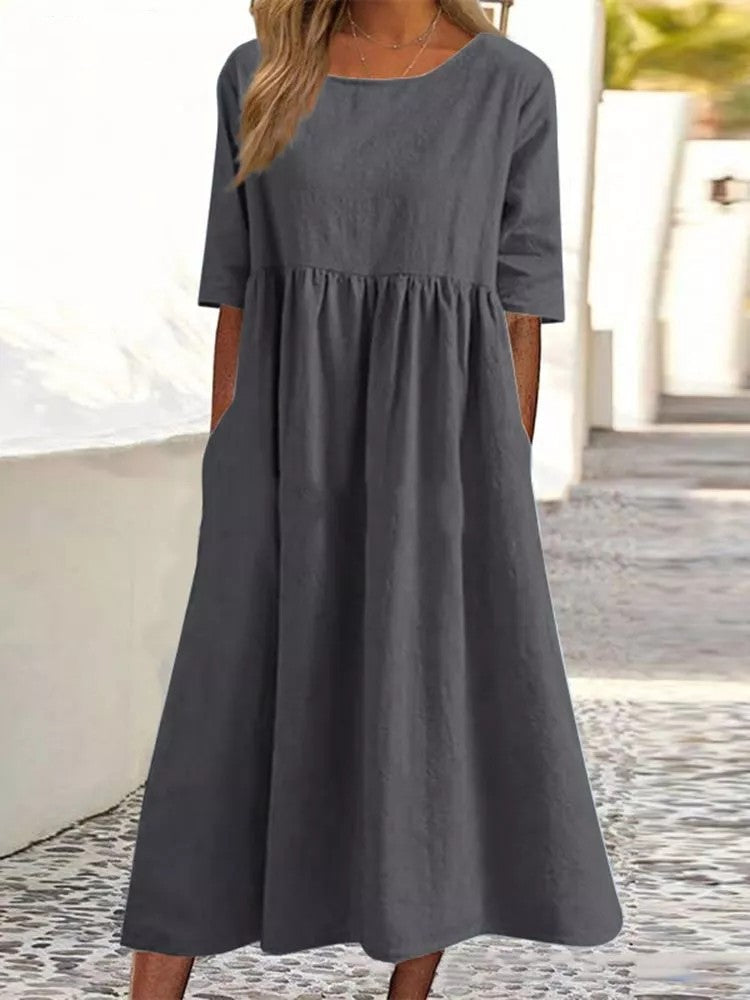 Womens Casual Midi Dress Short Sleeve Lightweight