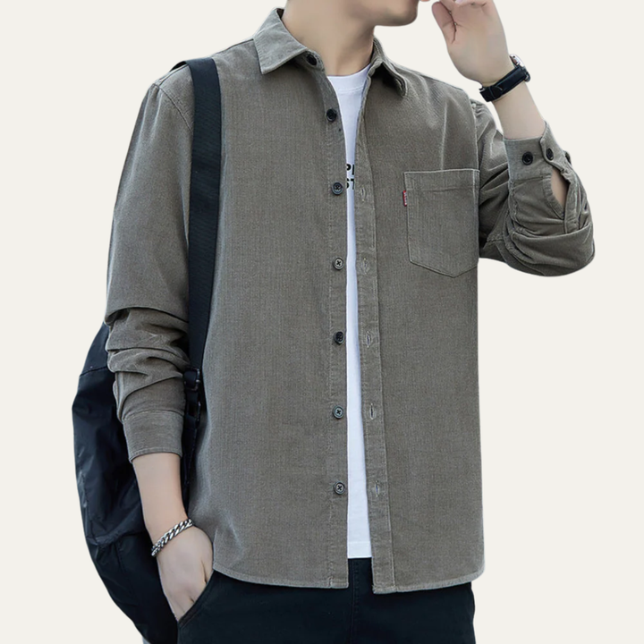 Mens Corduroy Shirt Button-Down Classic Fit