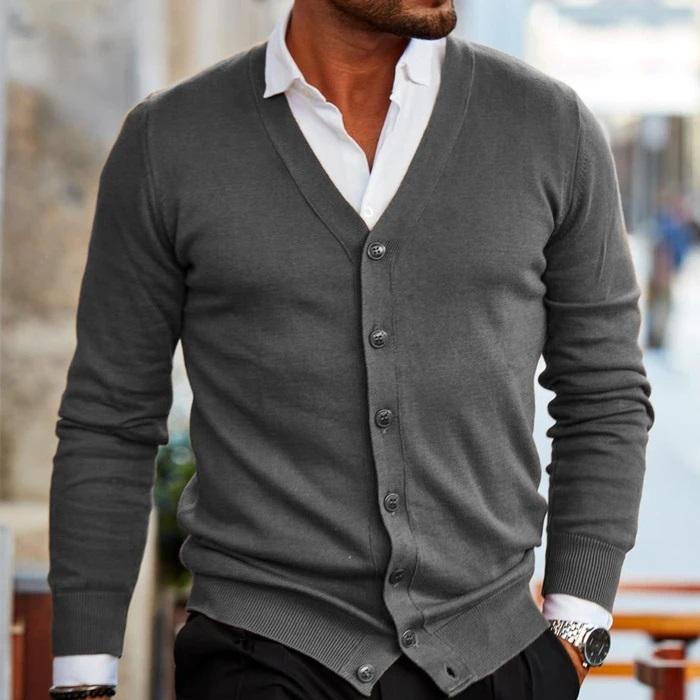 Mens Cardigan V-Neck Button Front Casual Fit