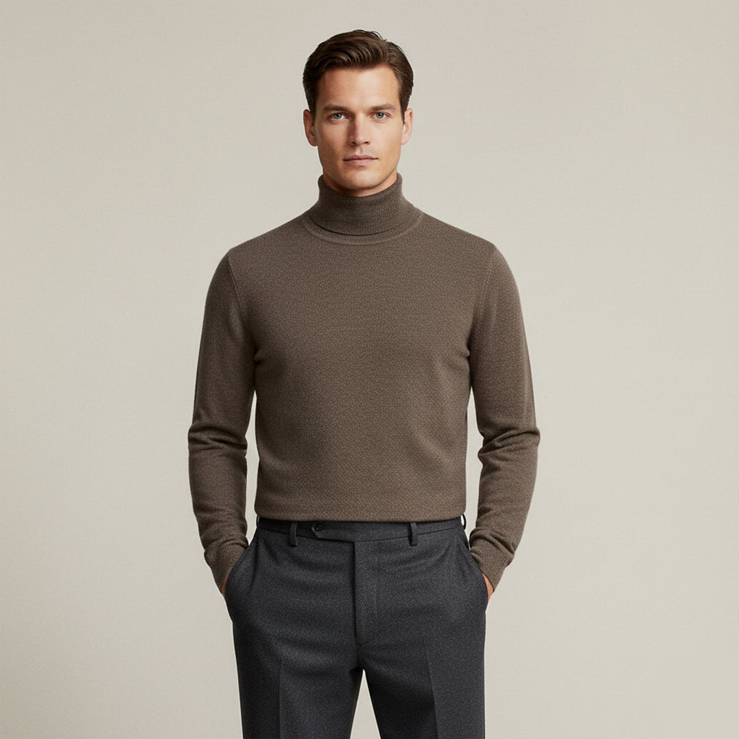 Mens Merino Wool Turtleneck Sweater Slim Fit