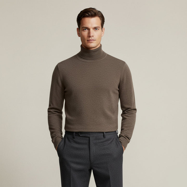 Mens Merino Wool Turtleneck Sweater Slim Fit