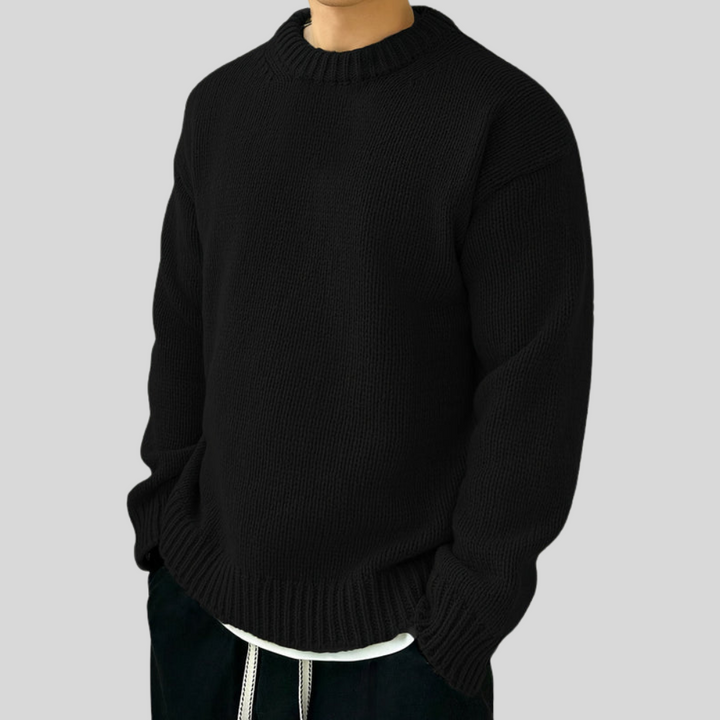 Mens Rib Knit Sweater Heavy Oversized Crew Neck