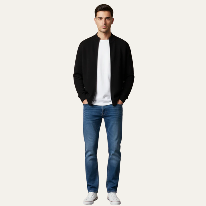 Mens Knit Bomber Cardigan Full Zip High Neck