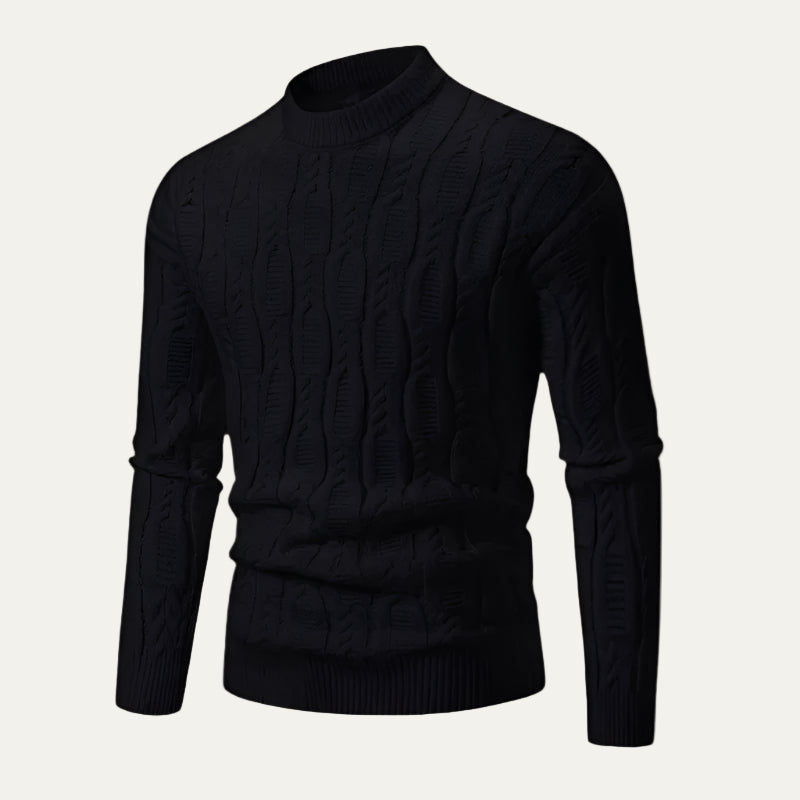 Mens Cable Knit Sweater Mock Neck Slim Fit