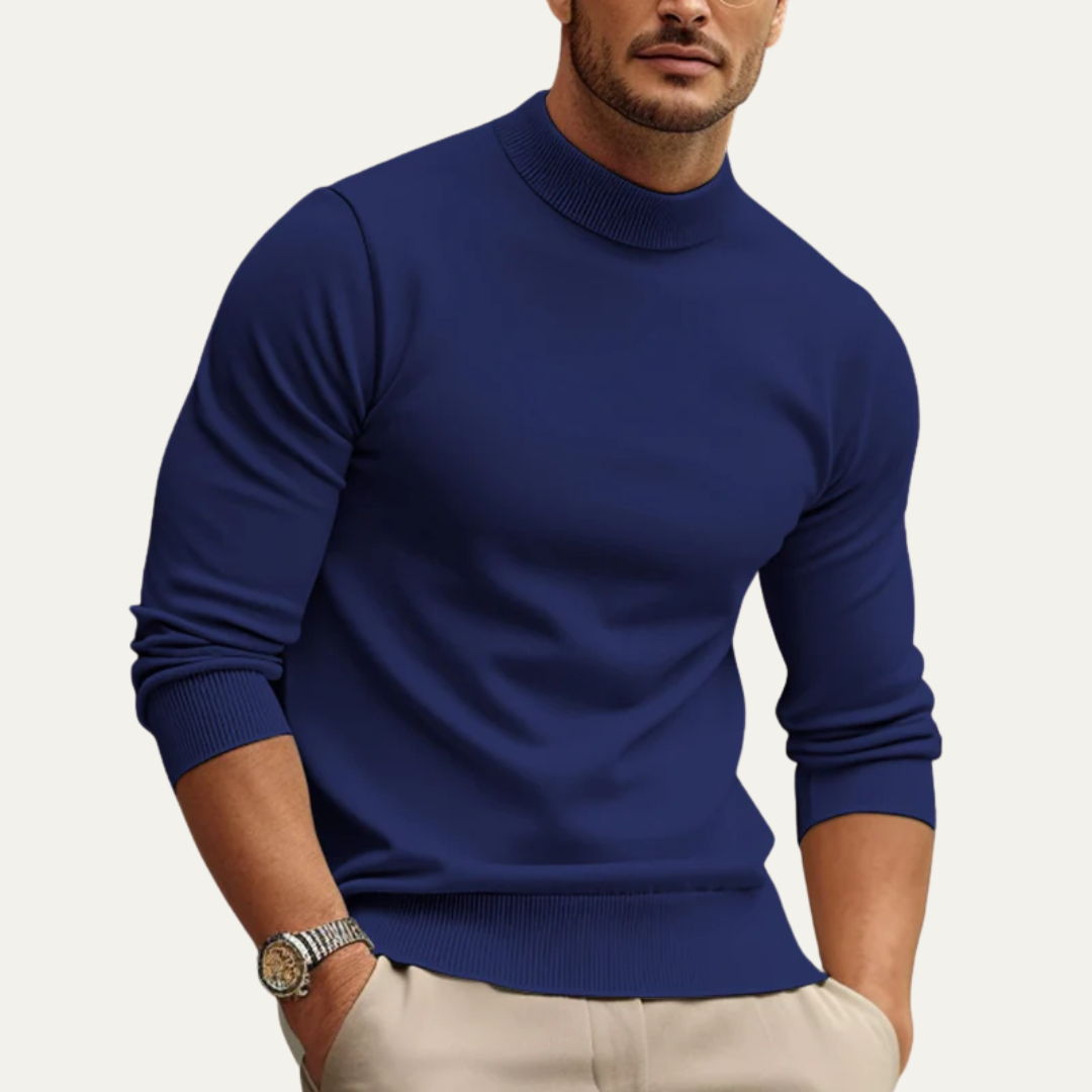 Mens Ribbed Sweater Mock Turtleneck Slim Fit