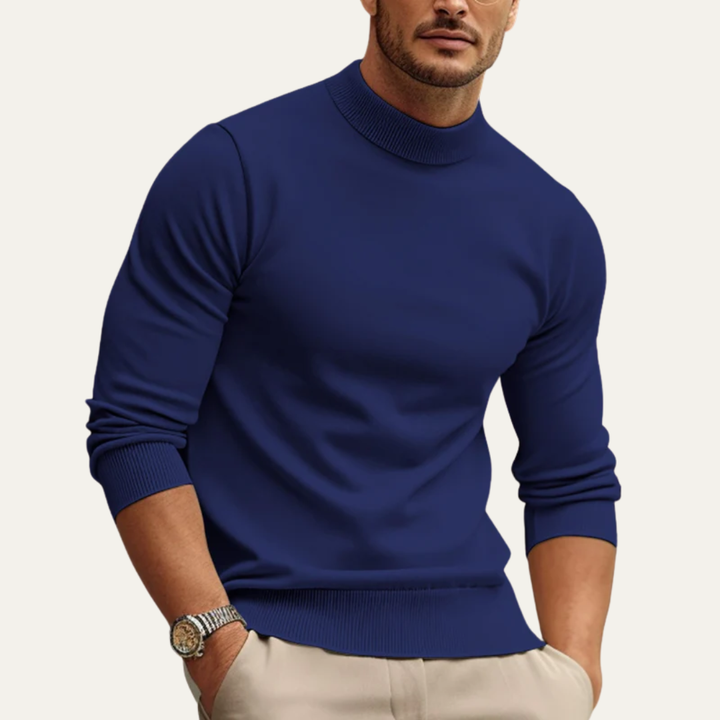 Mens Ribbed Sweater Mock Turtleneck Slim Fit