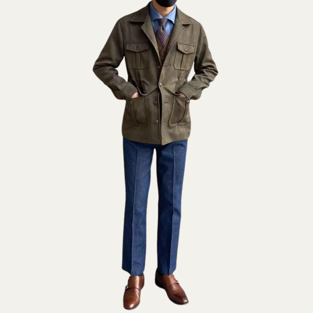 Mens Suede Field Jacket Four Flap Pockets