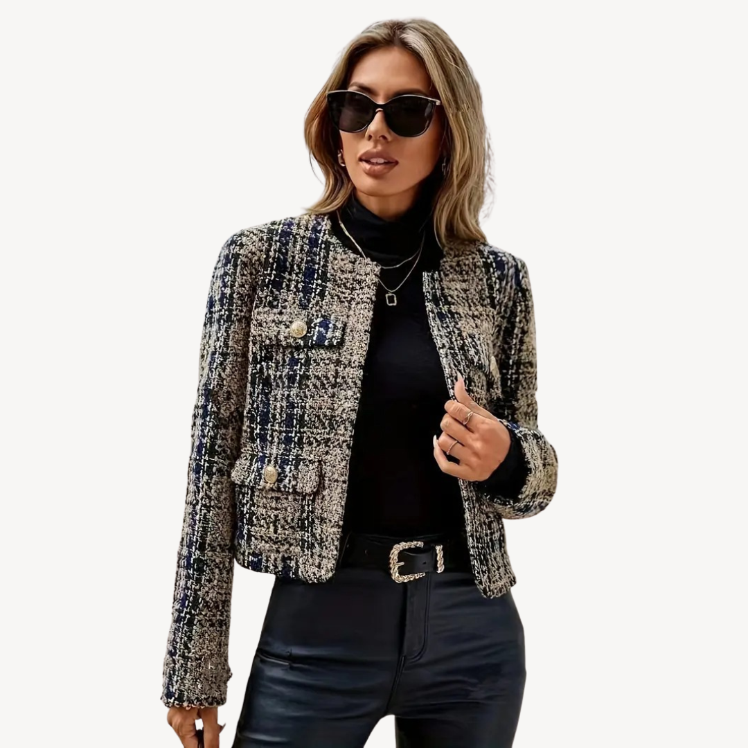 Womens Tweed Blazer Checkered Pattern Classic Fit