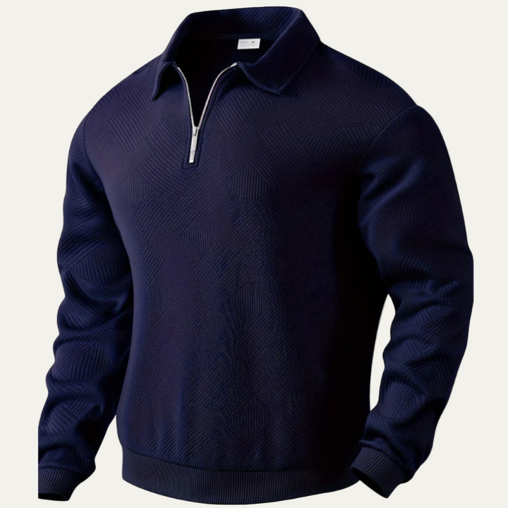 Mens Polo Sweater Textured Quarter Zipper