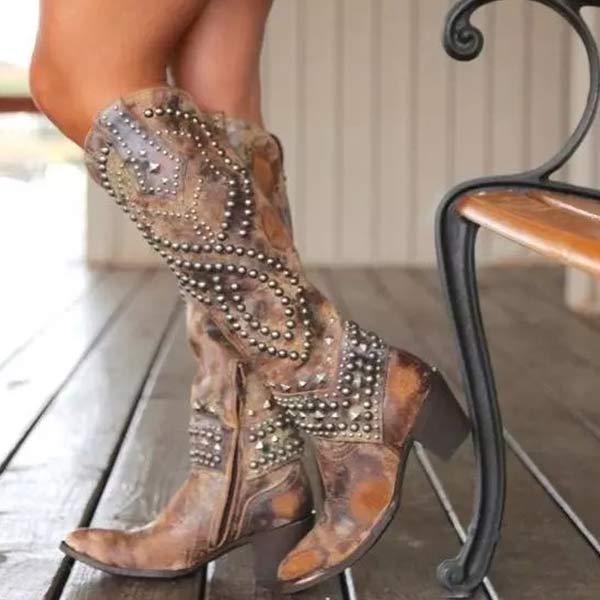 Womens High Heel Boots Faux Leather Metal Buckle Detail