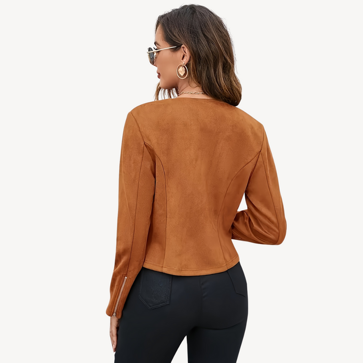 Womens Suede Jacket with Zipper Closure