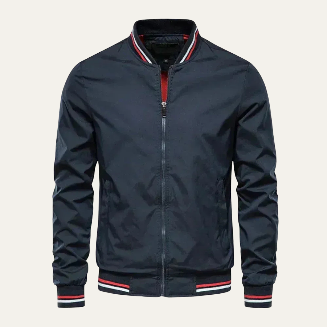 Mens Bomber Jacket Ribbed Collar Striped Design