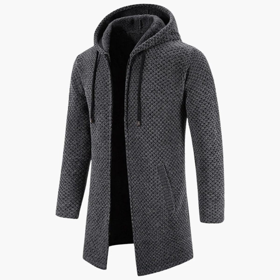 Mens Longline Knit Cardigan Hooded Casual Fit