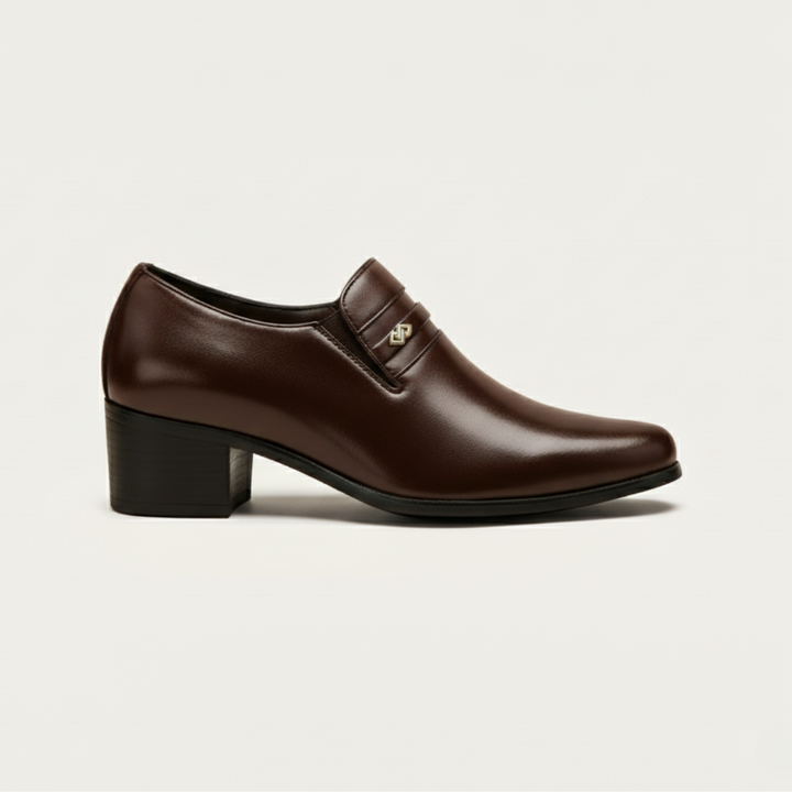 Mens Leather Dress Shoes Slip-On Cuban Heel Loafers