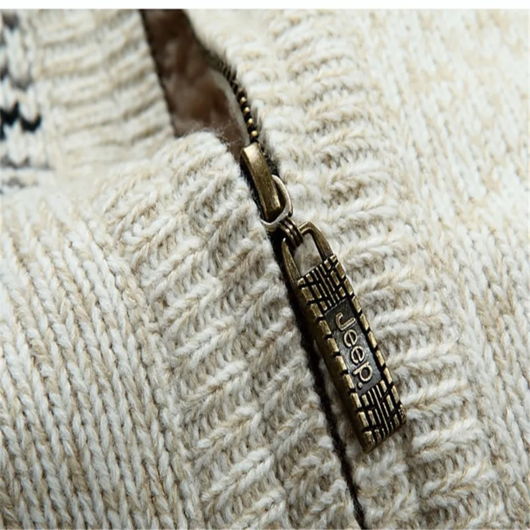 Mens Knit Zip-Up Jacket Nordic Pattern