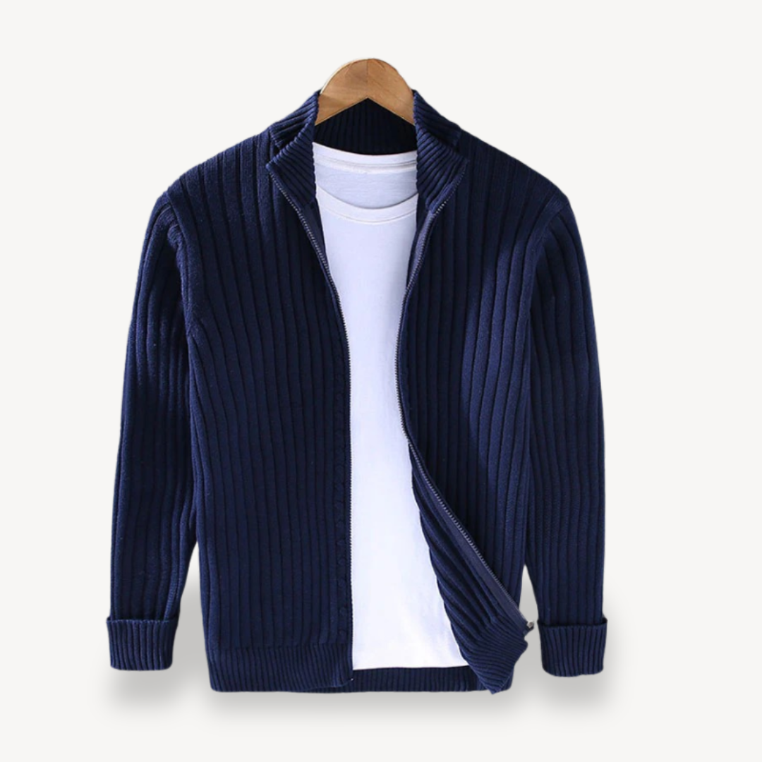Mens Knit Zip Cardigan Striped Fit