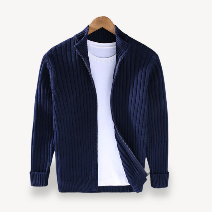 Mens Knit Zip Cardigan Striped Fit