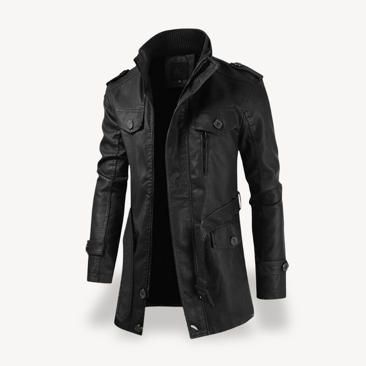 Mens Faux Leather Biker Jacket Casual Zip Front