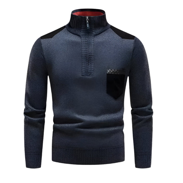 Mens Half-Zip Jumper Patchwork Pattern Regular Fit