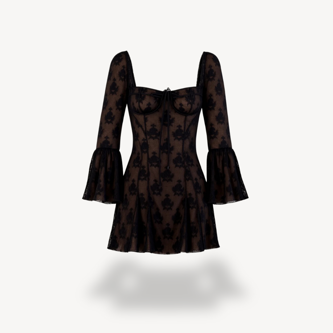 Womens Mini Dress with Lace Long Sleeve