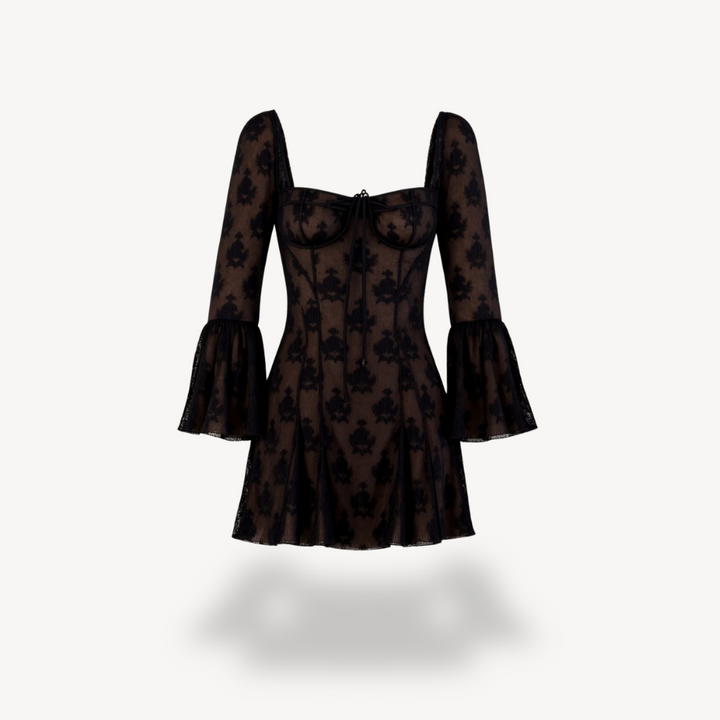 Womens Mini Dress with Lace Long Sleeve