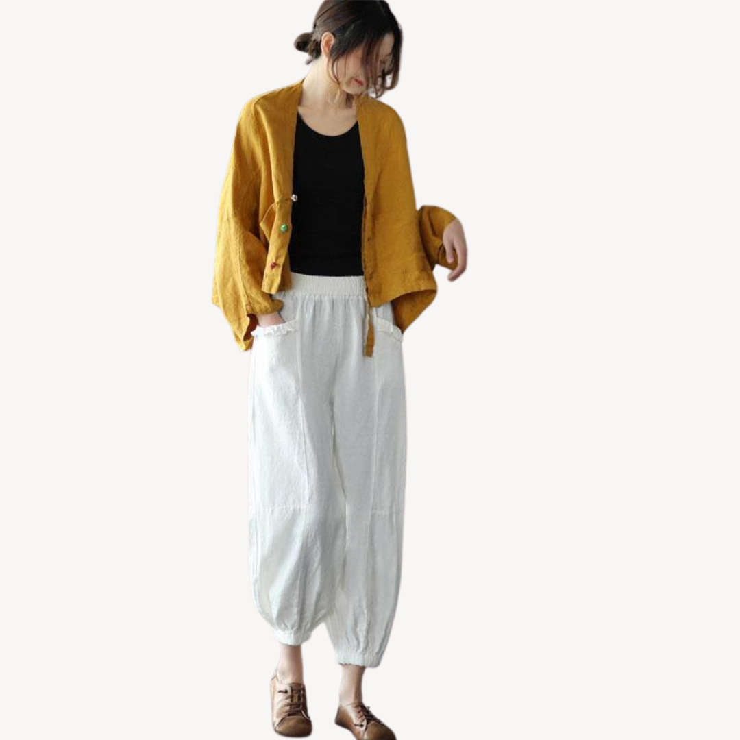 Womens Kimono Jacket Linen Blend Relaxed Fit
