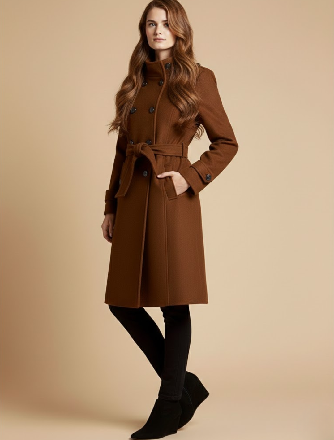 Mens Belted Overcoat Classic Fit Tailored Style