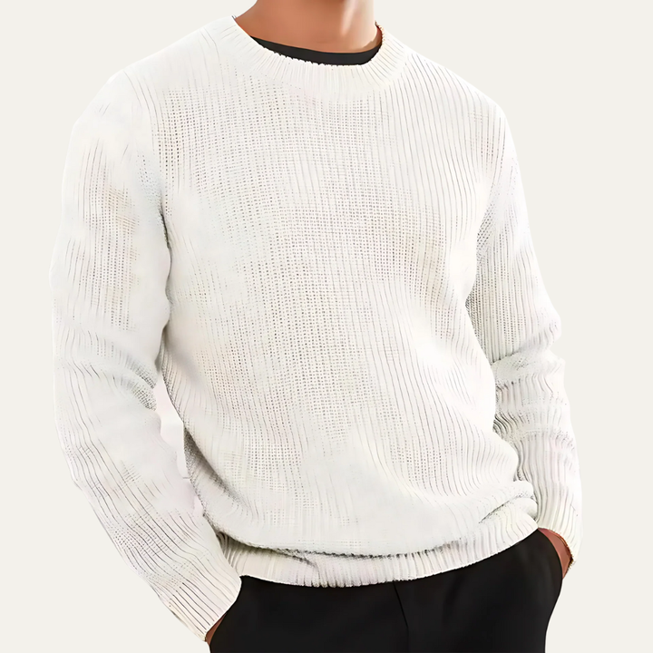 Mens Knit Sweater Wool Blend Ribbed Fit