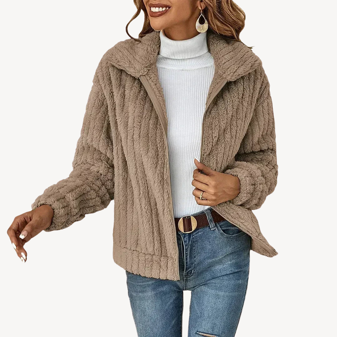 Womens Zip-Up Cardigan Plush Fleece Cozy Fit - BritishMode