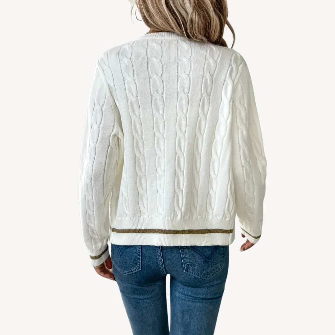 Womens Cable Knit Cardigan Crew Neck