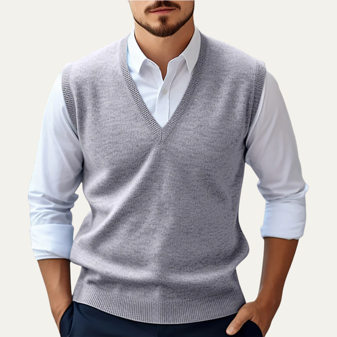 Mens Sweater Vest Knitted V-Neck Classic Fit