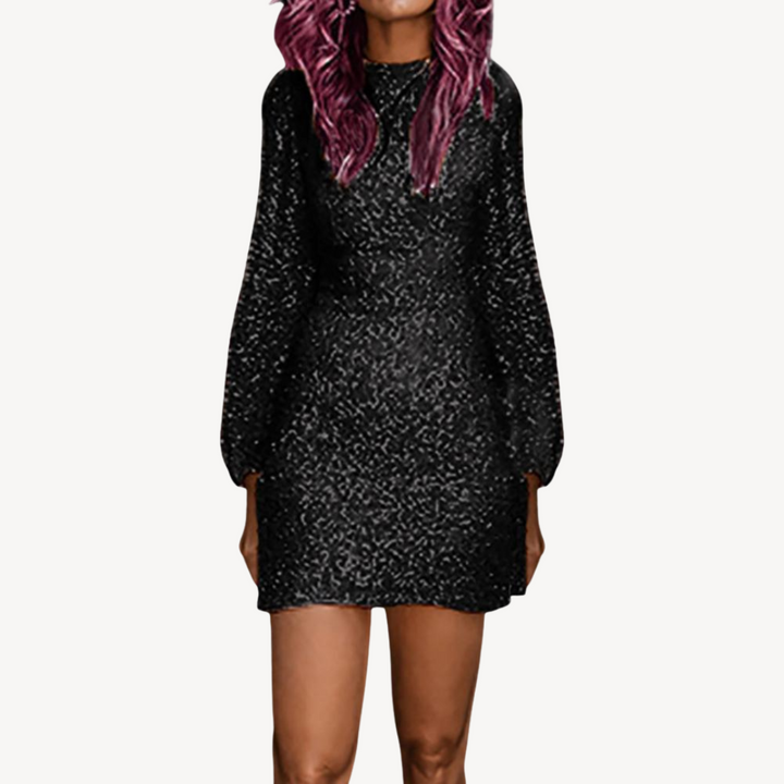 Womens Mini Dress with Sequins Long Sleeve