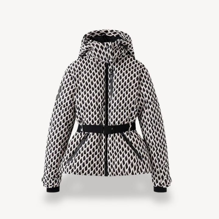 Womens Down Puffer Jacket with Belted Waist - BritishMode