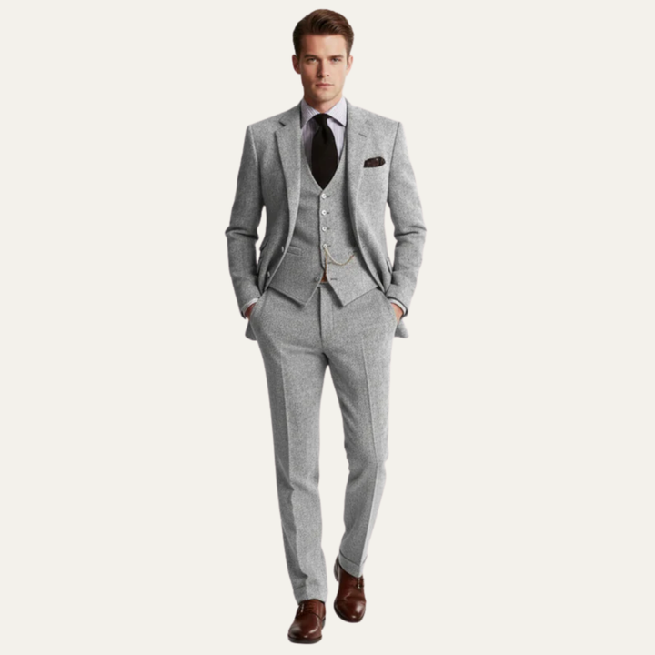 Mens Three Piece Suit Tweed Textured Fit