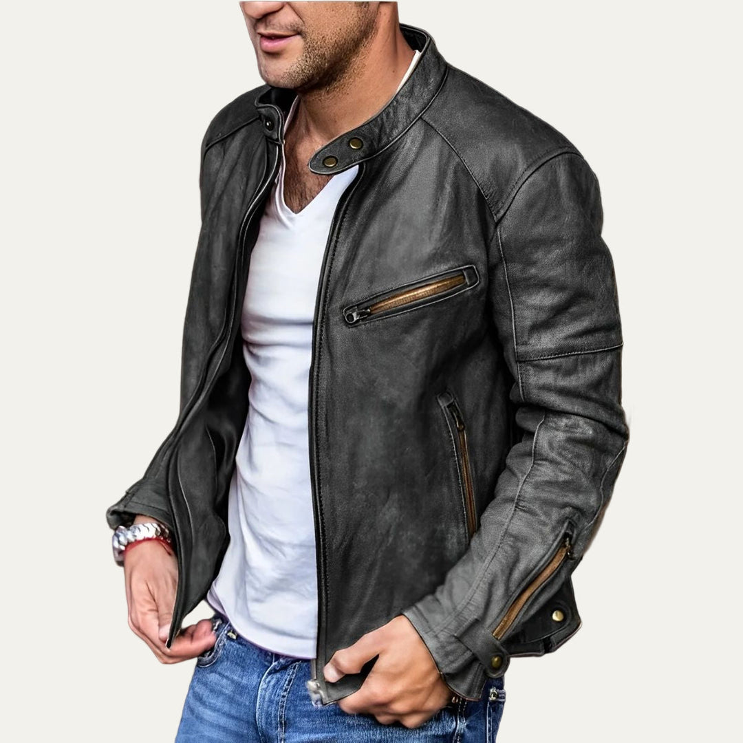 Mens Faux Leather Jacket Racer Style Slim Fit