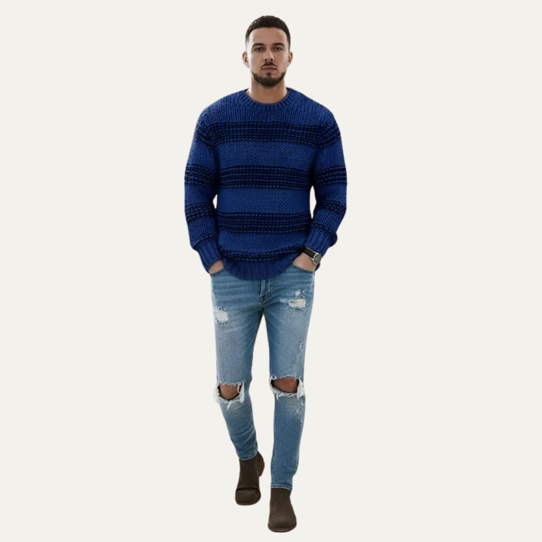 Mens Knit Sweater Chunky Fit Striped Pattern