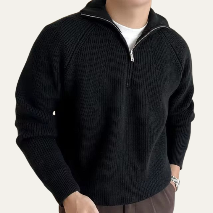Mens Quarter Zip Pullover Vertical Rib Knit