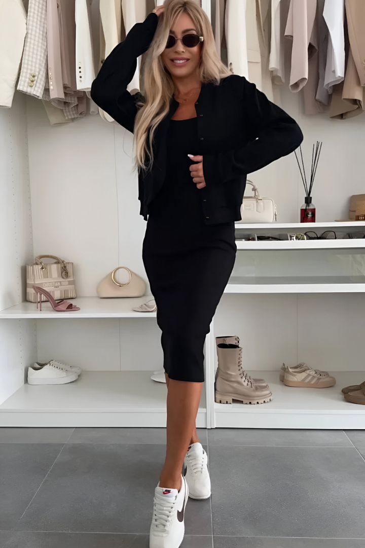 Womens Midi Dress and Cardigan Set Two-Piece Outfit