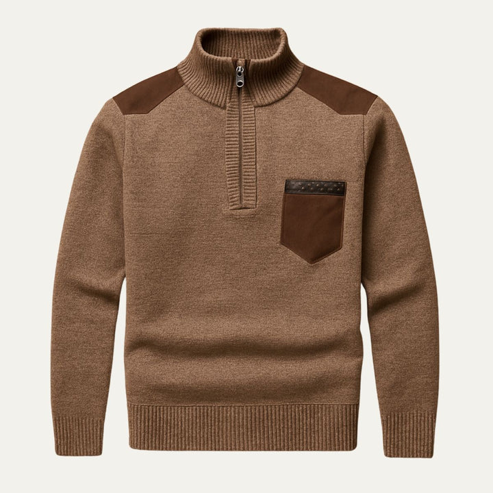 Mens Half-Zip Jumper Patchwork Pattern Regular Fit