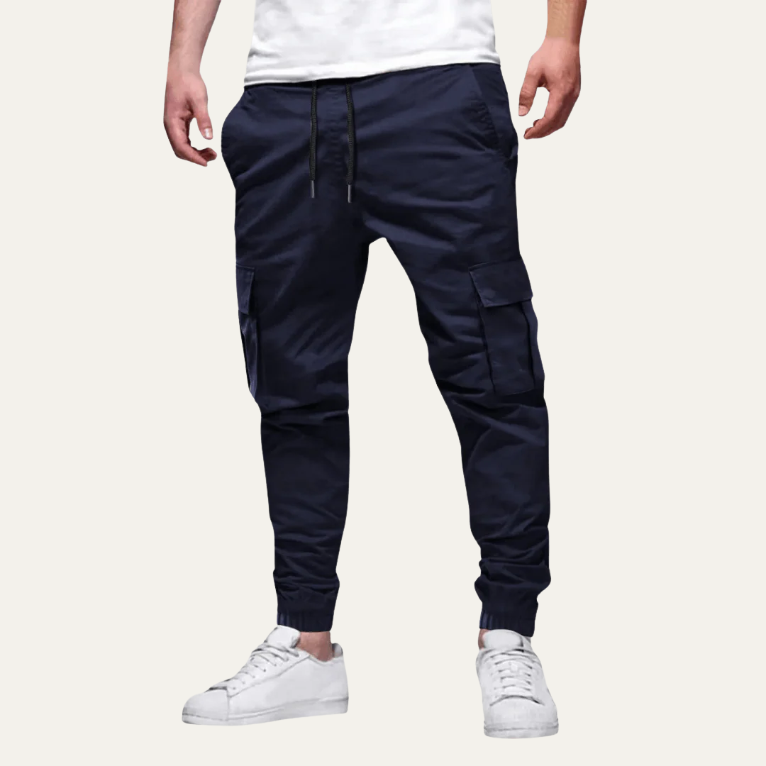 Mens Cargo Jogger Pants Cotton Tapered Fit with Flap Pockets