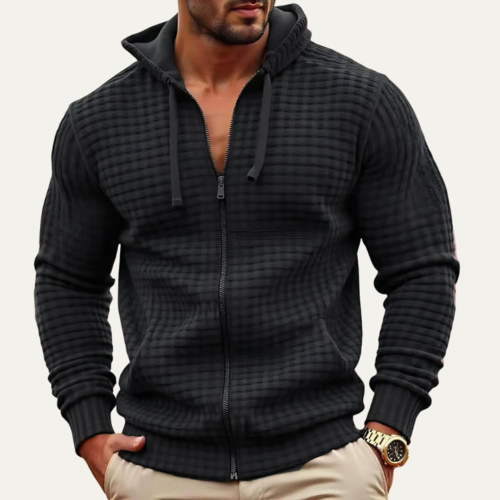 Mens Hoodie Textured Grid Full Zip - BritishMode