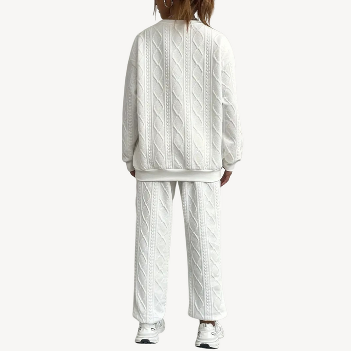 Womens Cable Knit Sweater and Pants Set Relaxed Fit