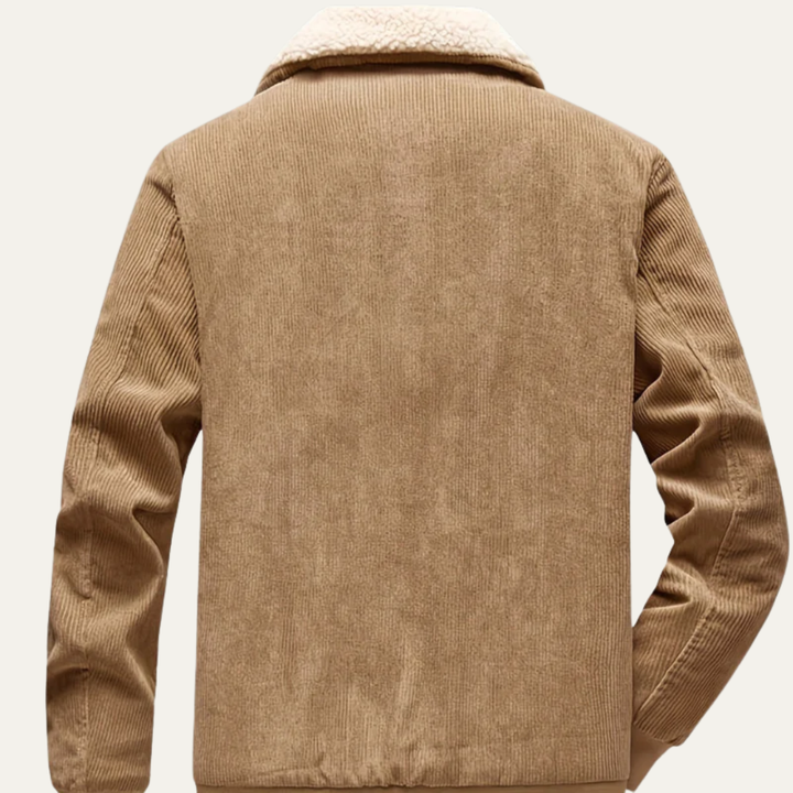 Mens Corduroy Jacket with Shearling Collar Zip Front