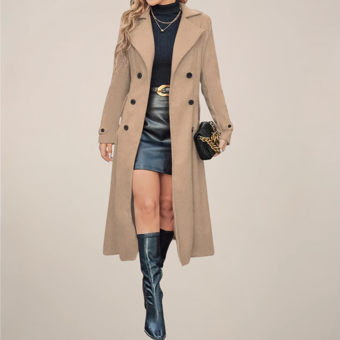 Womens Long Overcoat Wool Blend Double-Breasted Tailored Fit